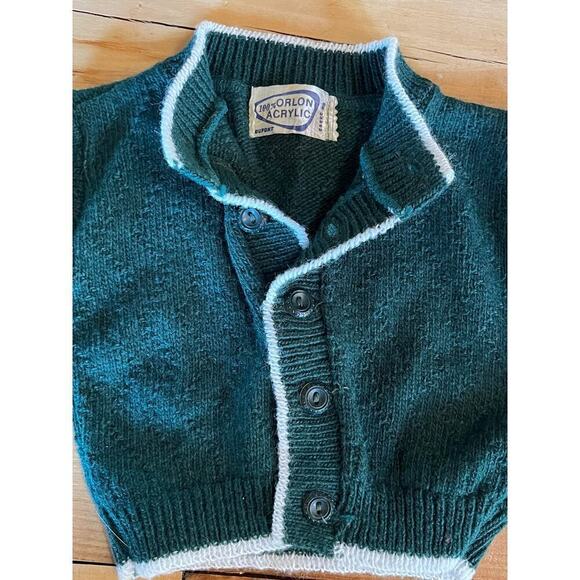 Vintage Dupont Acrylic Baby Cardigan Sweater.Green w/white trim.See measurements - Picture 3 of 8